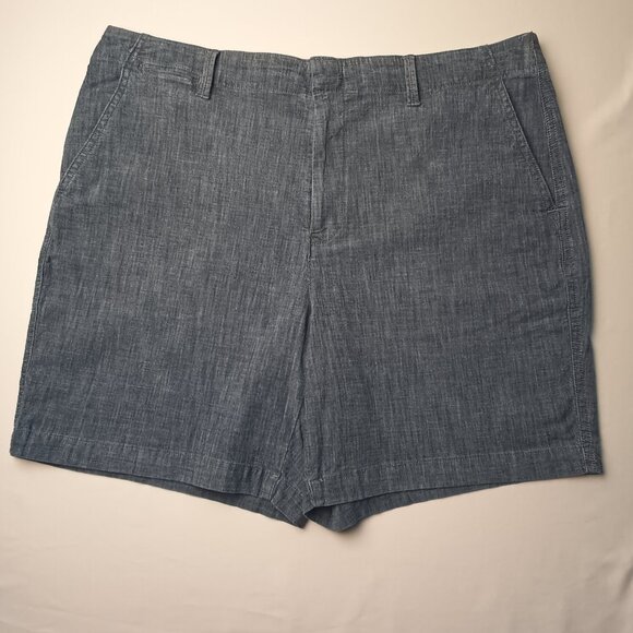 Lands' End Chambray Shorts Size 16 High Rise 7" Inseam Blue - Picture 1 of 8